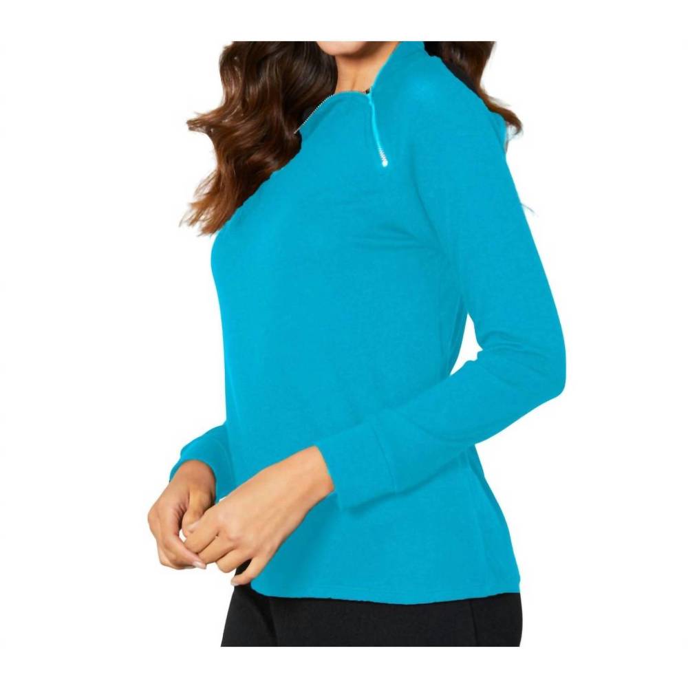 NEW FRENCH KYSS zip neck top in turquoise